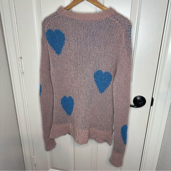 Toad&Co Daybreak Pink Blue Heart Print Wool Blend Cotati Dolman Sweater Sz S - Picture 4 of 9